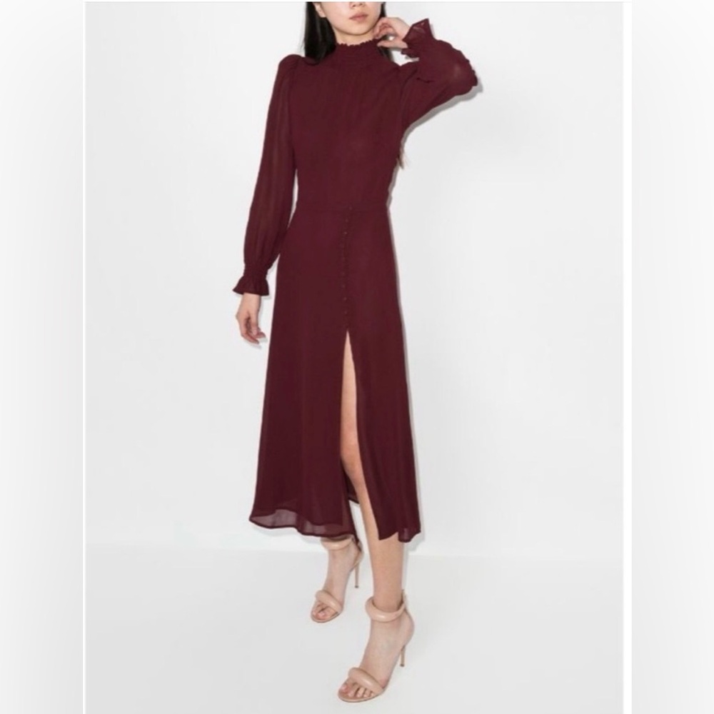 Reformation Stevie Long Sleeve Smock Neckline Midi Dress Brand New 0